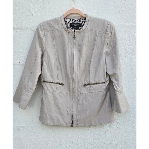 Peck and Peck Jacket Womens Size 8 Tan Zip Up Cotton Blend Blazer 3/4 Sleeve - Picture 1 of 10